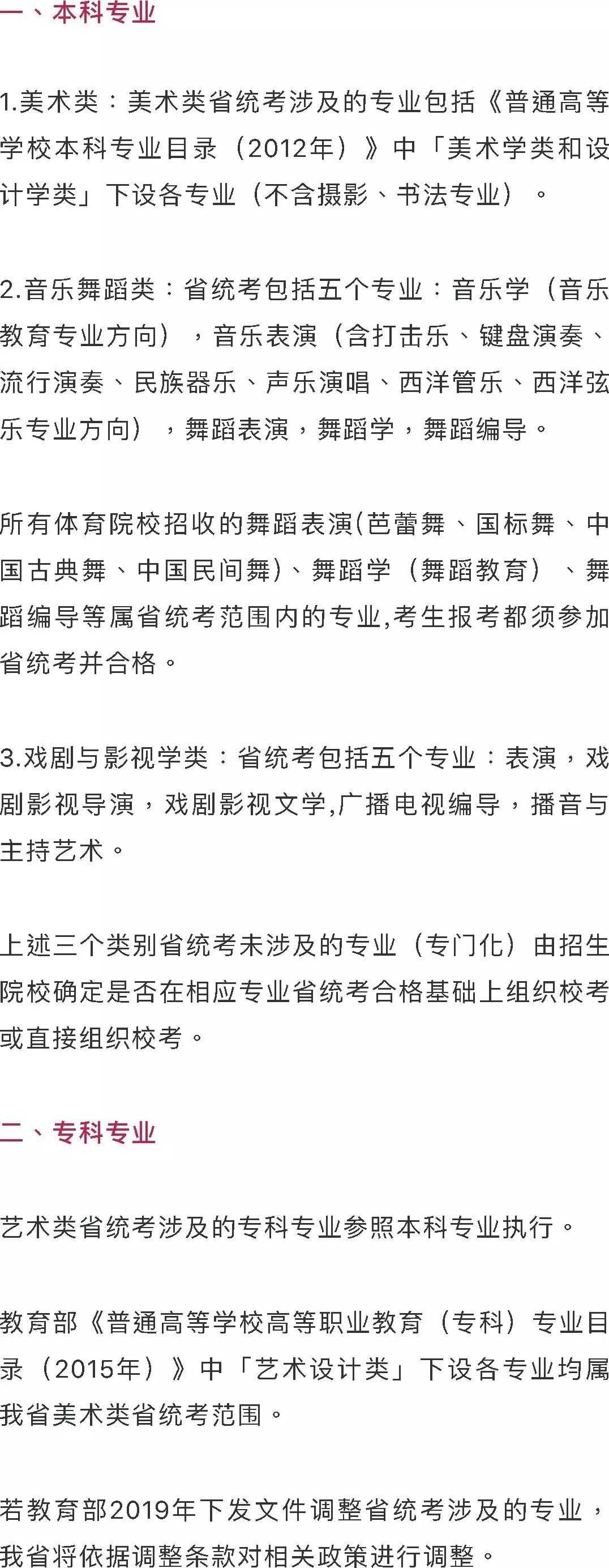 藝術類省統考涉及專業